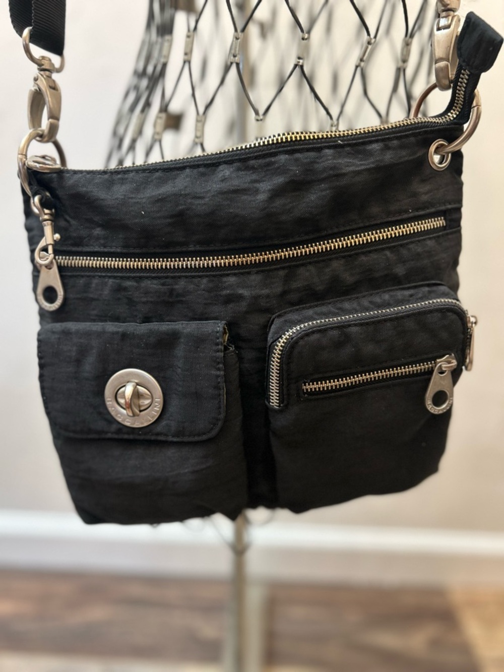 Baggallini Black Multi-Pocket Crossbody with Silver Hardware